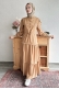 Dantelli Hakim Yaka Camel Elbise  TB334